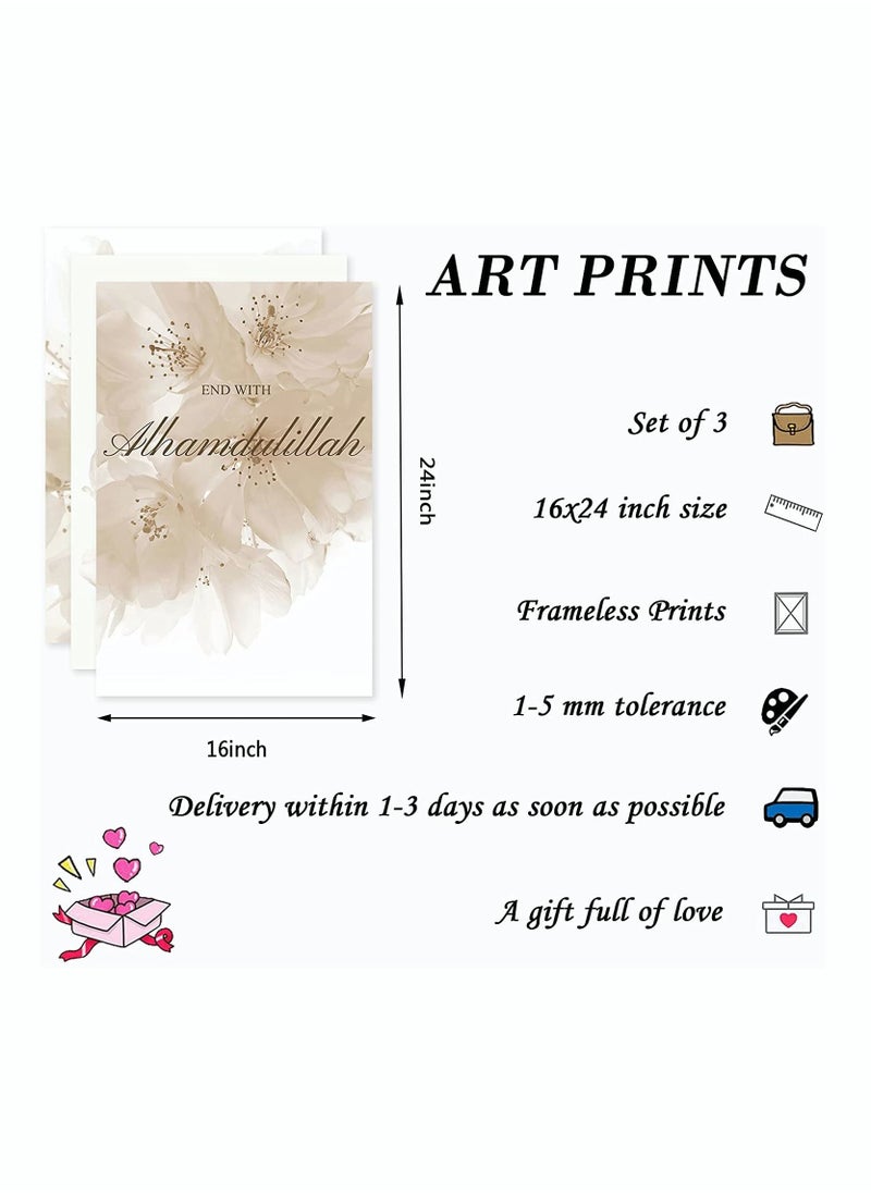 Y&D Wall Art Canvas Quran Pictures, SYOSI Decoration for Beige Modern Paintings Boho Floral Poster Quotes Bismillah Inshaallah Alhamdulillah Artwork 16x24inch, 3Pcs No Frame  - Image 5