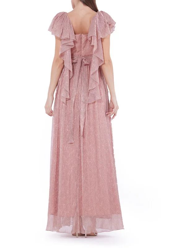 Amri Layered Flutter Sleeves Draped Gown