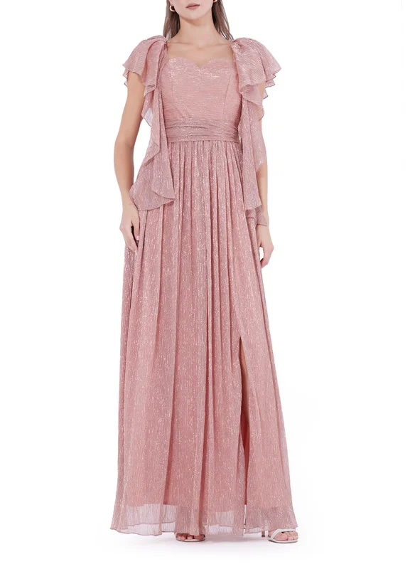 Amri Layered Flutter Sleeves Draped Gown