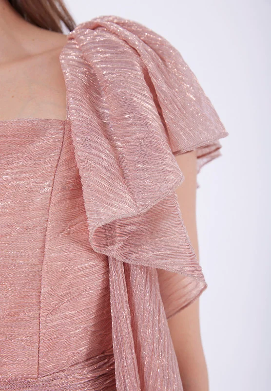 Amri Layered Flutter Sleeves Draped Gown