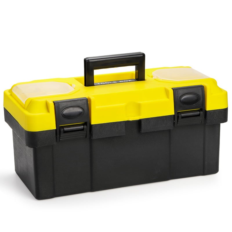 Cididu 16-Inch Plastic Tool Box With Handle  Toolbox With Removable Tray  Heavy Duty Organizer Tool Box  Portable Toolbox Organizer For Household Workshops And Garages  Black Yellow - Image 1