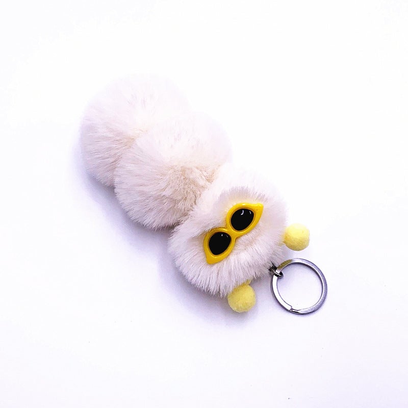 Cute Caterpillar Keychain Plush Charm Milky White