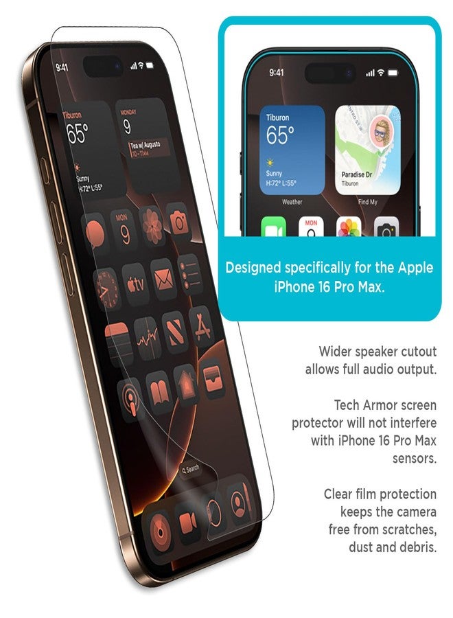 Tech Armor Screen Protector for iPhone 16 Pro Max 6.9 inch - HD Clear Film, Ultimate Display Protection, Crystal Clear Clarity, Easy Installation, Premium Quality, 4 Pack - Image 4