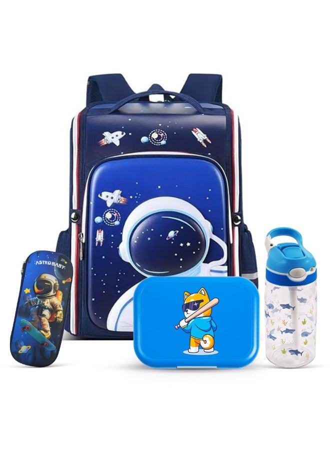 Cocobee-Stylish Astronaut Print Backpack, Adjustable Strap, Secure Zip, 14.9 Inches – Blue +  Pencil Case +   Ocean Tritan Water Bottle 480ml – BPA-Free + Bento Lunch Box 765ml - Image 2