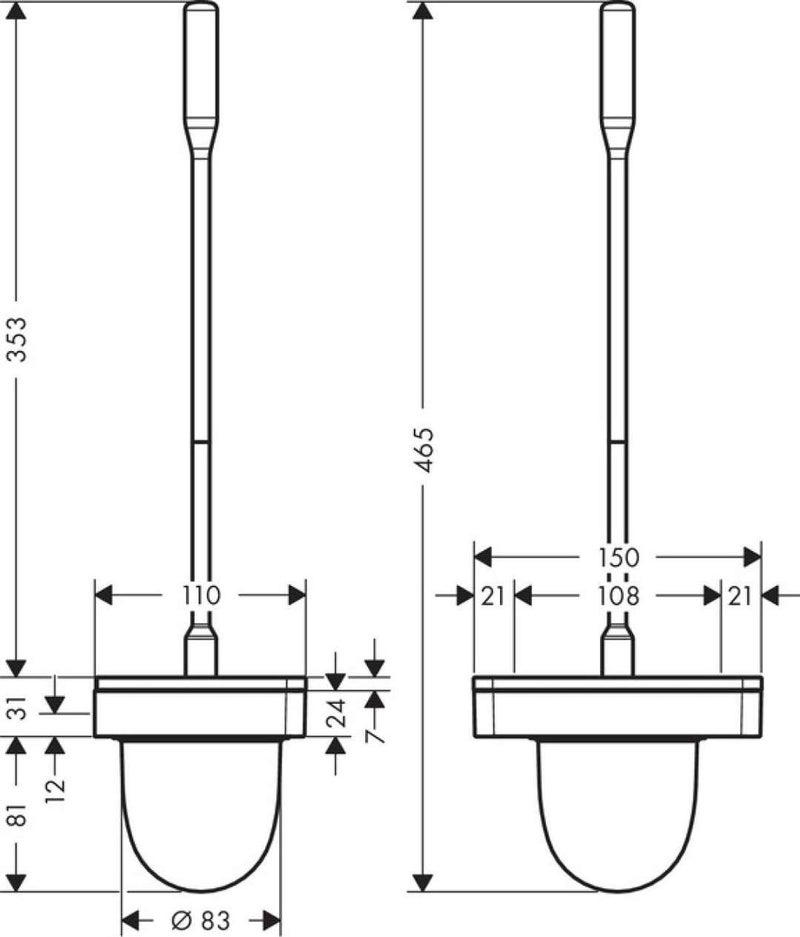 AXOR Toilet Brush with Holder Wall-Mounted Easy Install 18-inch Coordinating Accessories in Chrome, 42835000 - Image 2