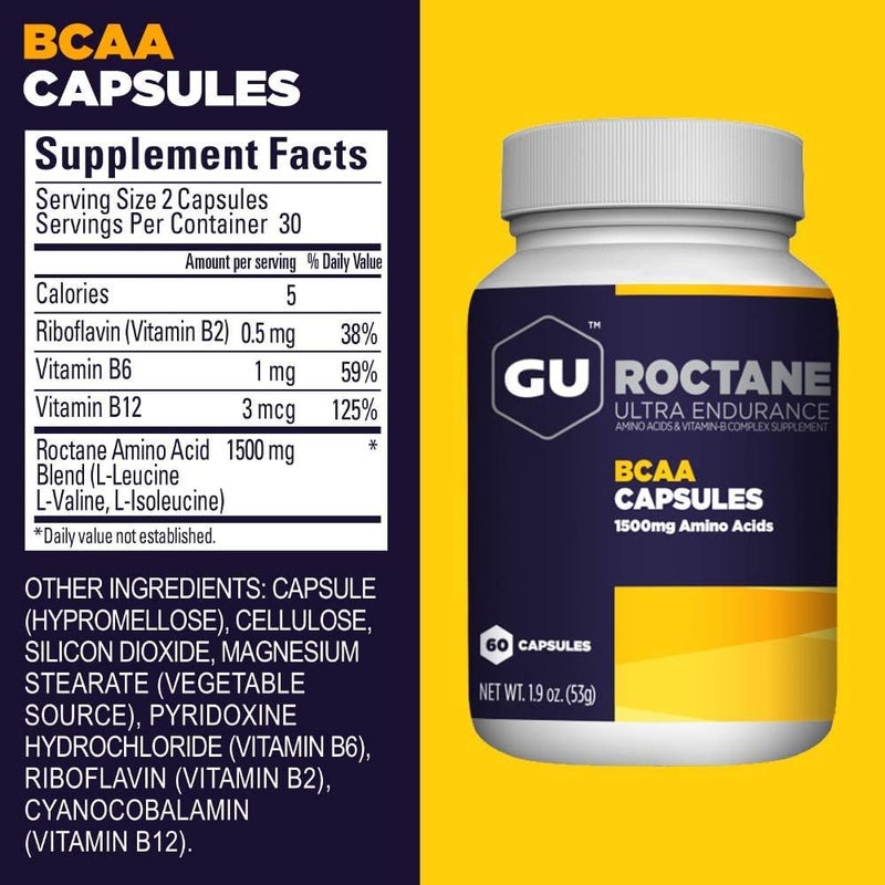 GU Energy Roctane Ultra Endurance Branch Chain Amino Acid and Vitamin B Exercise Recovery CapsulesInformed Choice Energy for Before During or After Any Workout 60Count Bottle - Image 2