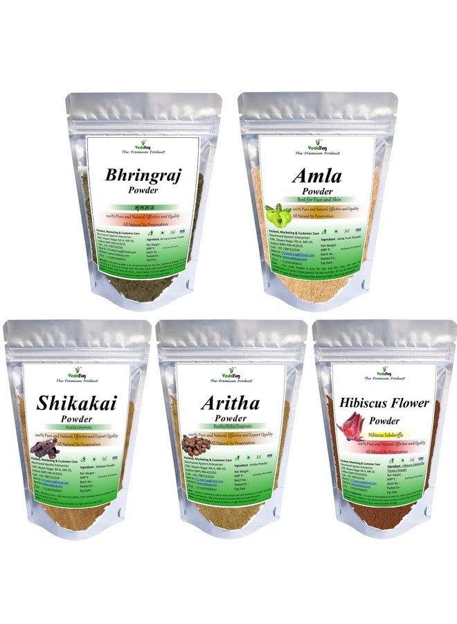VY VedaYug Amla Reetha Shikakai Bhringraj & Hibiscus Powder Combo Pack For Hair Care & Mask Cleansing & Conditioning (Pack Of 5 100G Each Total 500G) - Image 1