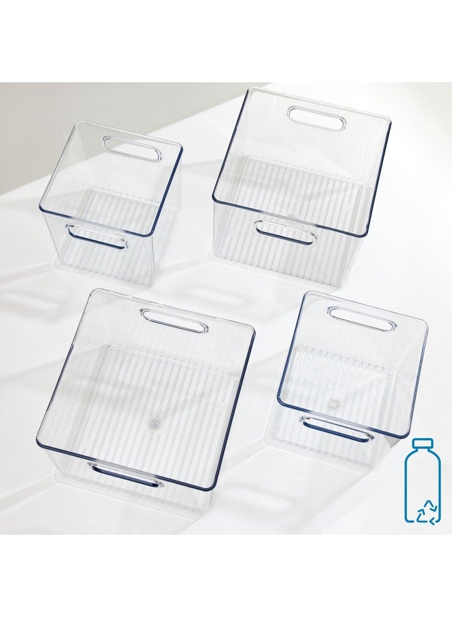 InterDesign iDesign 50% Recycled Plastic Refrigerator Set, Made in The USA - Versatile Design Ideal for Freezer, Fridge, Pantry, and Cabinet Organization, Two 6” x 6” x 6” & Two 6” x 6” x 8” Bins, Clear - Image 4