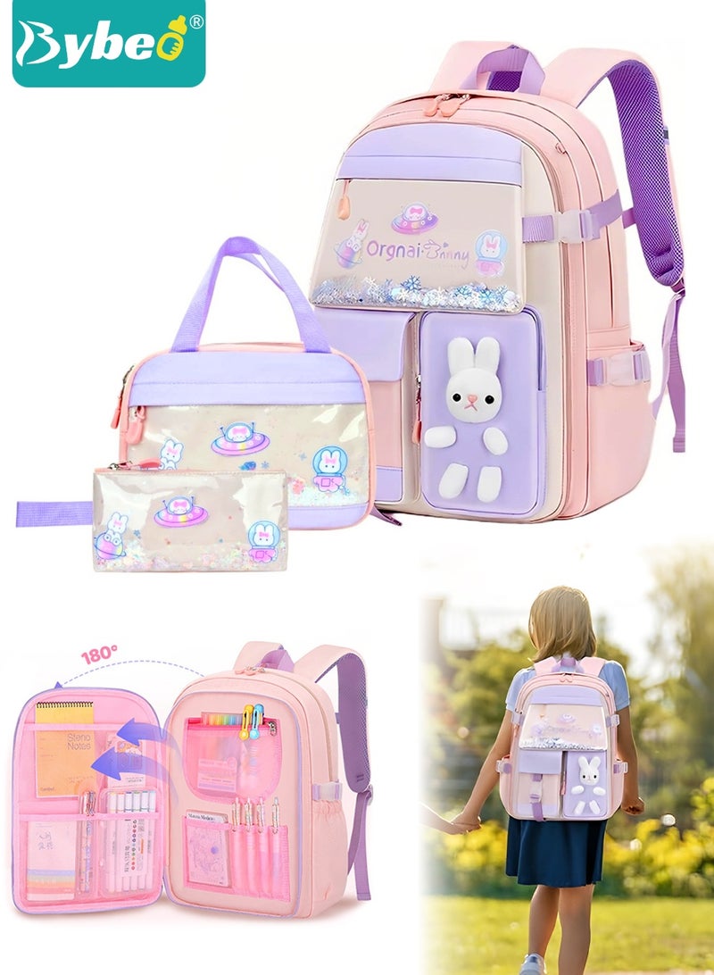 Bybeo 3PCS Kids School Bag Set, Children's Backpack+ Lunch Box + Pencil Case, School Backpack for Primary School Students, Waterproof Schoolbags for Boys and Girls, Elementary School Bags, Large Capacity and Lightweight - Image 1