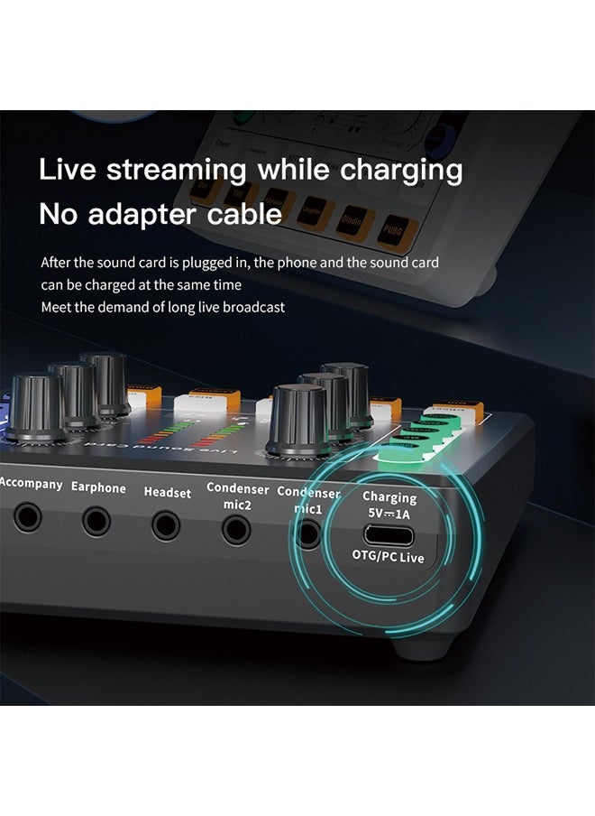 Generic - M8 Podcast Live Sound Card, Multiple Sound Effects Voice Changing Mini Sound Mixer Board for Live Streaming Home KTV Singing - Image 1