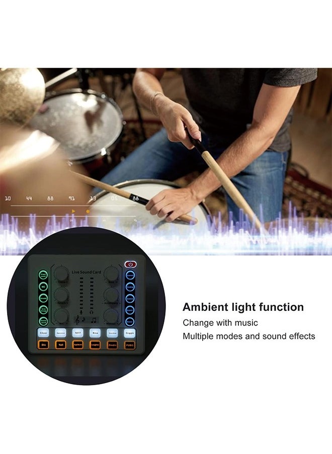 Generic - M8 Podcast Live Sound Card, Multiple Sound Effects Voice Changing Mini Sound Mixer Board for Live Streaming Home KTV Singing - Image 1