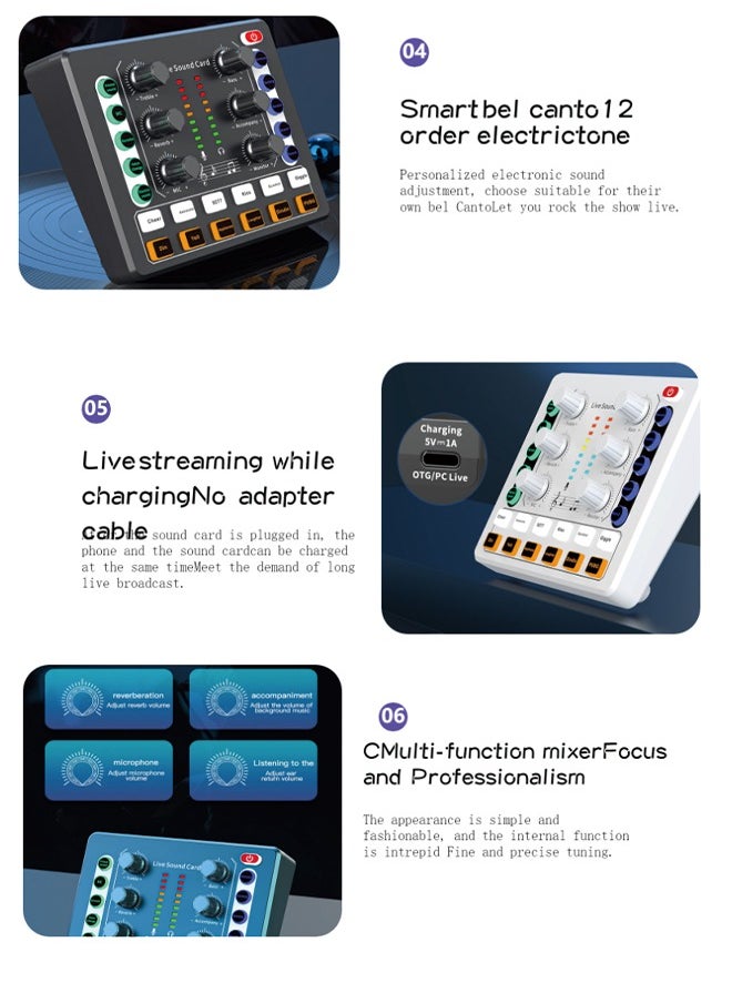 Generic - M8 Podcast Live Sound Card, Multiple Sound Effects Voice Changing Mini Sound Mixer Board for Live Streaming Home KTV Singing - Image 1