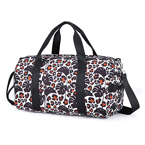 Dorlubel Dance Bag Girls Gymnastics Duffle Bag with Shoe Compartments Kids Unicorn Overnight Travel Sports Ballet Bag for Teens Weekender Sleepover Carry On White Plant - Image 1