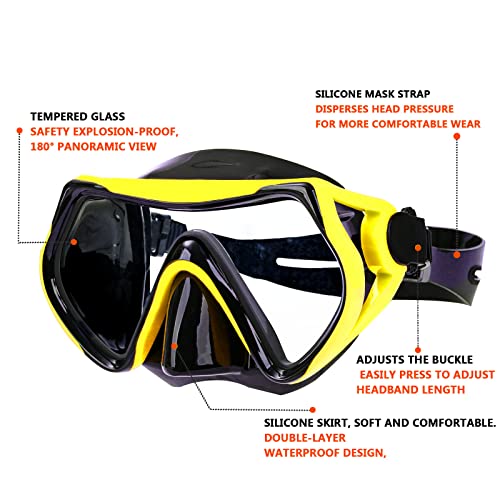 DIPUKI Snorkel mask Snorkeling Set for Adults and Youth, Diving mask and Full Dry Snorkel Swim Googles is Suitable for Snorkeling, Dive Scuba Diving, Swimming (6115Black+Yellow（2 Set）) - Image 4