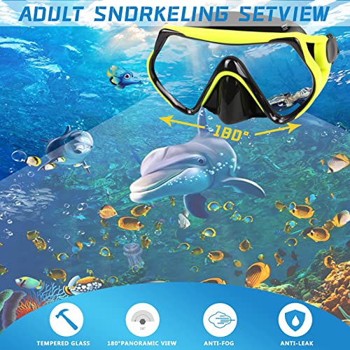 DIPUKI Snorkel mask Snorkeling Set for Adults and Youth, Diving mask and Full Dry Snorkel Swim Googles is Suitable for Snorkeling, Dive Scuba Diving, Swimming (6115Black+Yellow（2 Set）) - Image 5