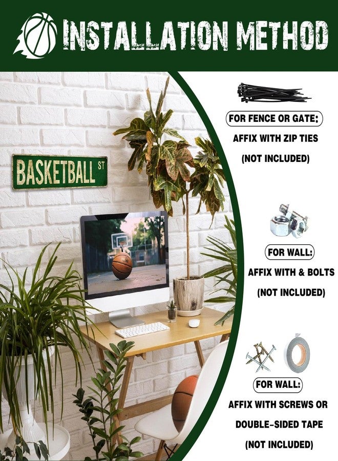 Rasonus Basketball Gifts for Boys 8-12 Accessories Basketball Room Decor Vintage Street Signs Bedroom Wall Art Gear for Teen Boys 12-14 - Image 4