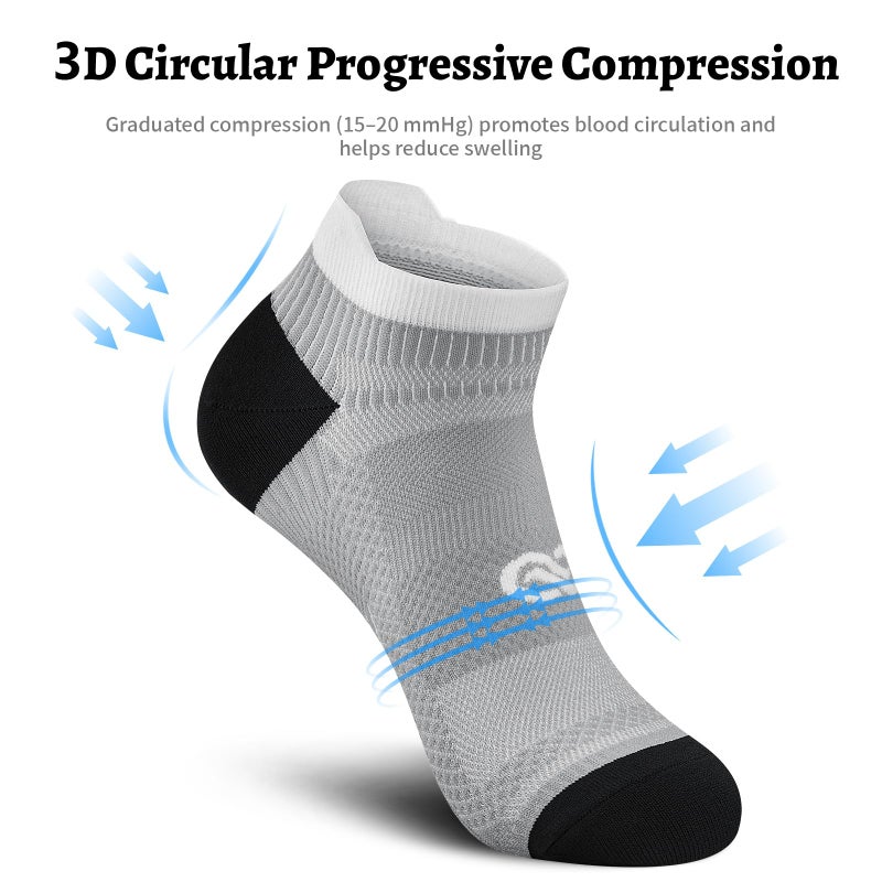 PAPLUS Low Cut Compression Socks for Men and Women (6 Pairs), No Show Ankle Compression Running Socks with Arch Support for Plantar Fasciitis, Cyling, Athletic, Flight, Travel, Nurses - Image 4