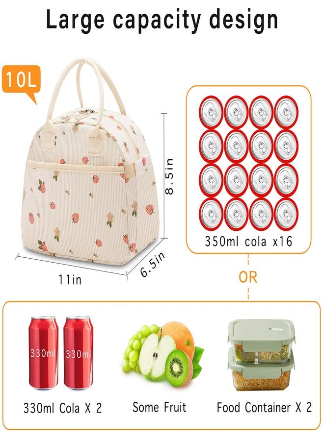 Carry bloom حقيبة غداء كاري بلوم للنساء، حقيبة غداء معزولة، حقيبة غداء مخملية لطيفة، حقيبة غداء قابلة لإعادة الاستخدام للعمل (2 فراولة) - Image 5