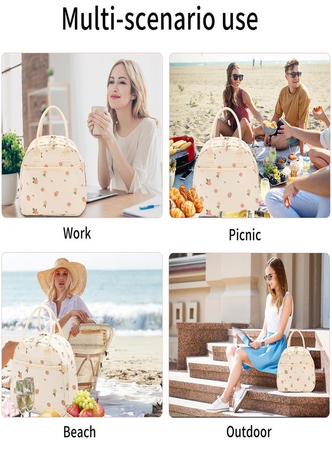Carry bloom حقيبة غداء كاري بلوم للنساء، حقيبة غداء معزولة، حقيبة غداء مخملية لطيفة، حقيبة غداء قابلة لإعادة الاستخدام للعمل (2 فراولة) - Image 2