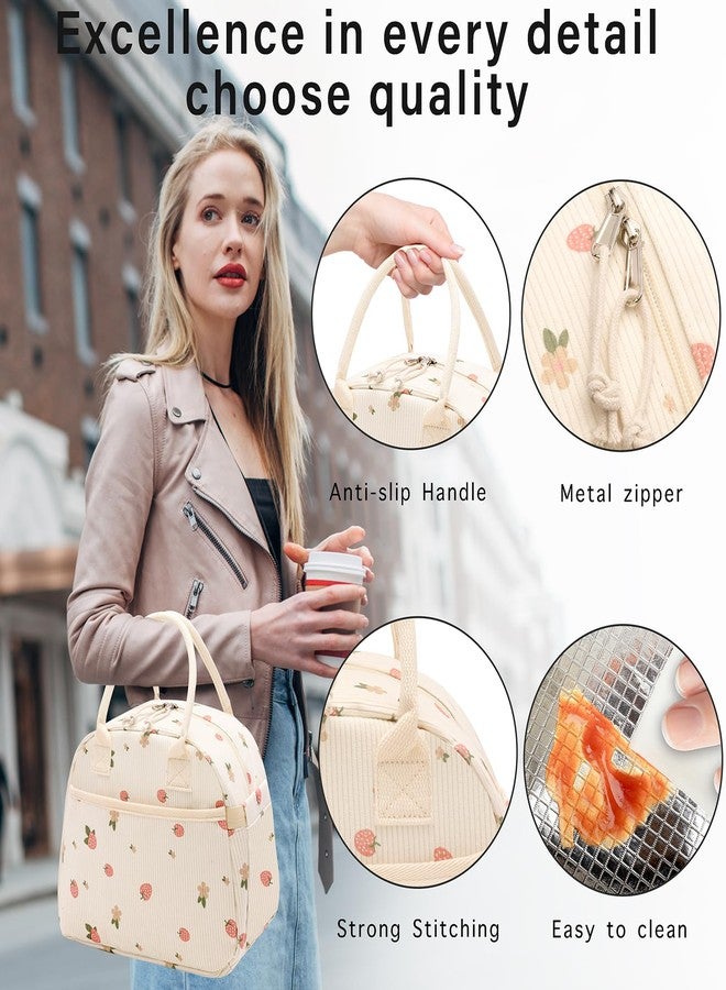 Carry bloom حقيبة غداء كاري بلوم للنساء، حقيبة غداء معزولة، حقيبة غداء مخملية لطيفة، حقيبة غداء قابلة لإعادة الاستخدام للعمل (2 فراولة) - Image 4