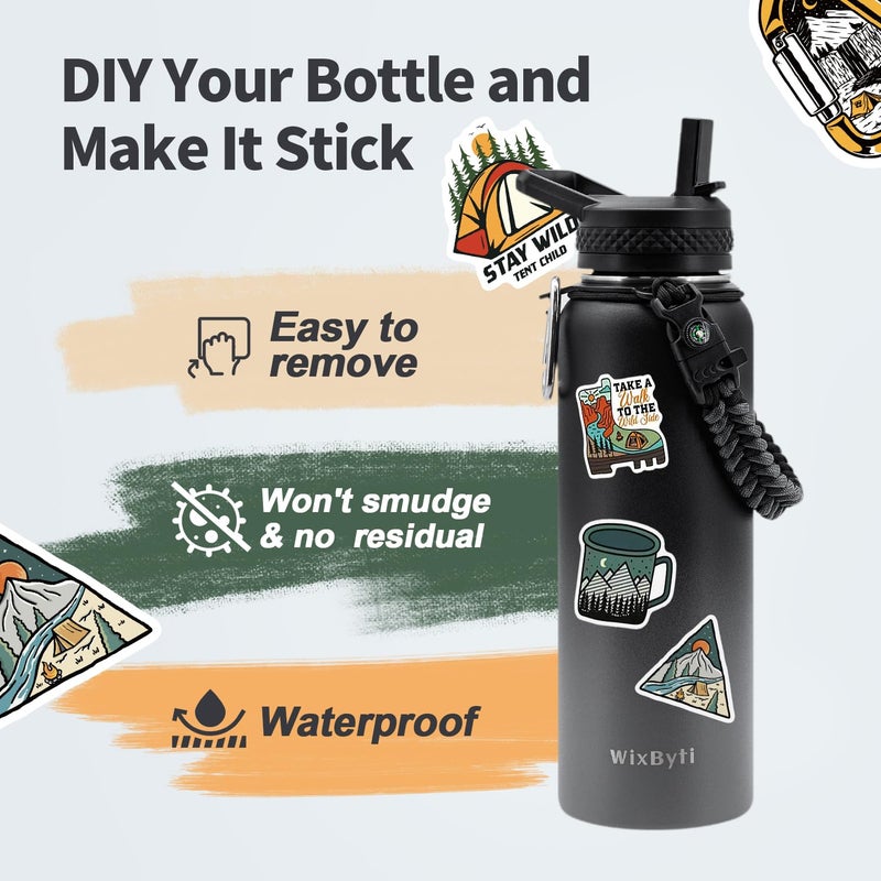 WixByti WixByti 40 oz Insulated Water Bottle with Straw (Cold for 48 Hrs)  Stainless Steel Triple Wall Vacuum Sports Water Jug  Leakproof Hydro Cup Flask with Paracord Handle & Straw Spout Lids & DIY Stickers  - Image 5