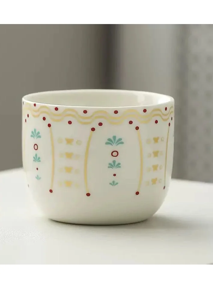 تحفة لوكس فنجان سيراميك توهفة لوكس "زهرة" – قطعة واحدة – نقش عربي ملون – فنجان قهوة وشاي مصنوعة يدويًا على الطراز الشرق أوسطي – جاهز كهدية