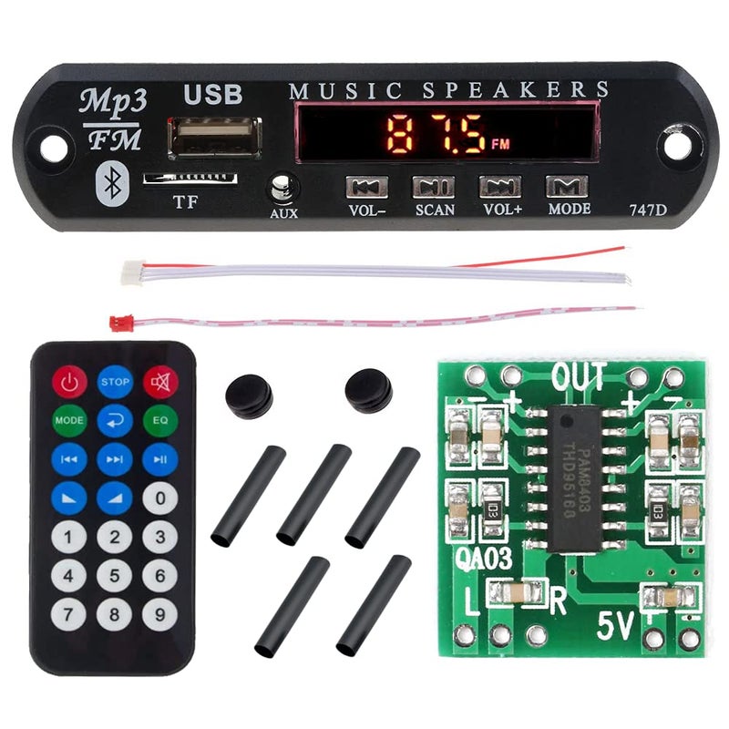 Generic MP3 Decoder Board Bluetooth USB & Audio Amplifier Board Module PAM8403-2 Channel, 8W, 5V/12V, IR Remote, Wireless, LED Display, FM Radio - Image 1