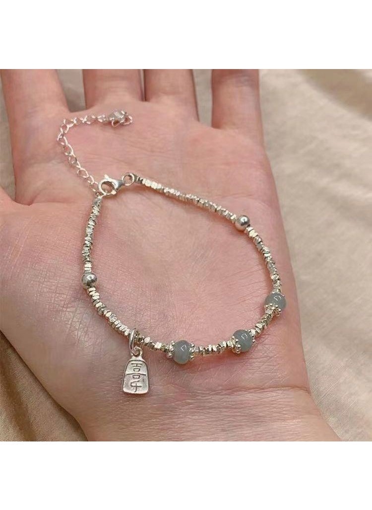 Generic - Irregular Silver Bead Bracelet New Chinese Style Lucky card broken silver bracelet [interval three]] - Image 1