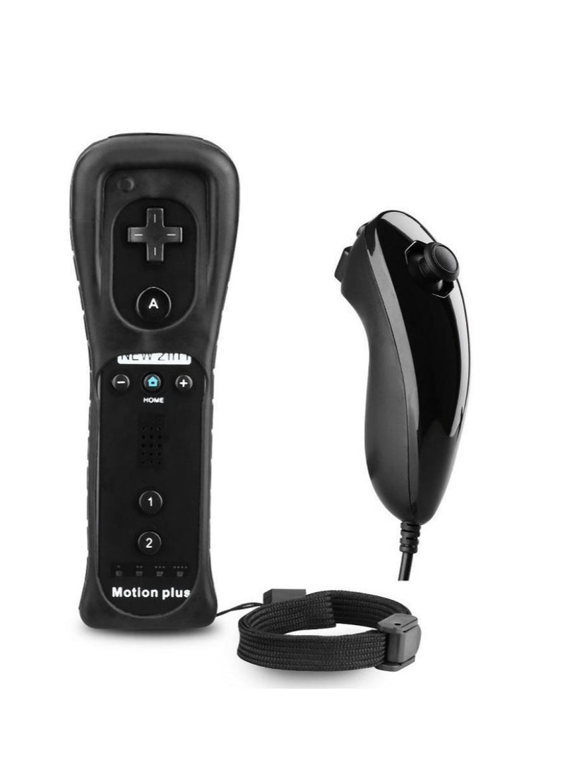 2 في 1 وحدة تحكم Wii مع تحكم Nunchaku، تضم وحدة تحكم Wii Remote مع تقنية Motion Plus مدمجة مع تحكم Nunchuck وغلاف سيليكون ورباط معصم لجهاز Wii. - Image 1
