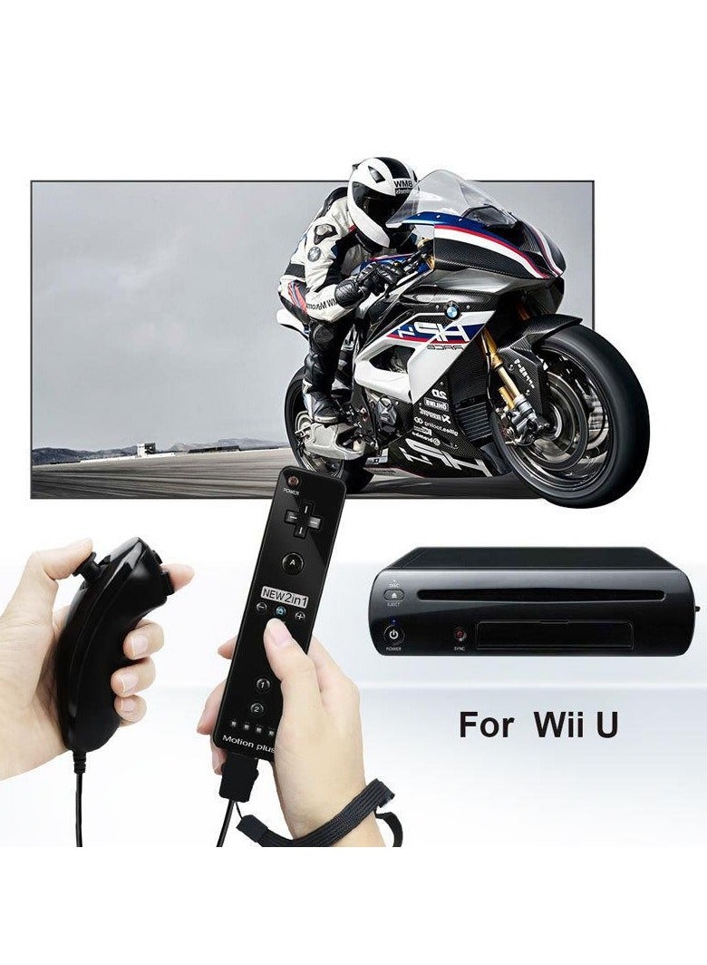 2 في 1 وحدة تحكم Wii مع تحكم Nunchaku، تضم وحدة تحكم Wii Remote مع تقنية Motion Plus مدمجة مع تحكم Nunchuck وغلاف سيليكون ورباط معصم لجهاز Wii. - Image 2