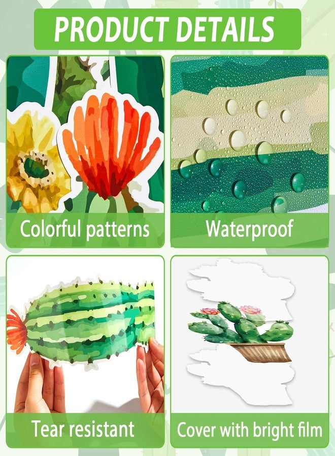 Justforjoyful زينة لوحة إعلانات على شكل صبار مع مراوح ورقية ثلاثية الأبعاد، نباتات صيفية خضراء، العودة إلى المدرسة، نحن متحدون، ديكور فصل دراسي، إطار لوحة إعلانات، مجموعة قصاصات صبار، لوازم مدرسية تحفيزية - Image 3