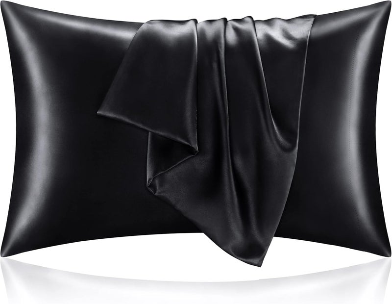 BEDELITE Satin Silk Pillowcase for Hair and Skin, Pillow Cases Queen Size Set of 2 Pack, Super Soft Silky Black Pillow Case with Envelope Closure (20x30 Inches) - Image 1