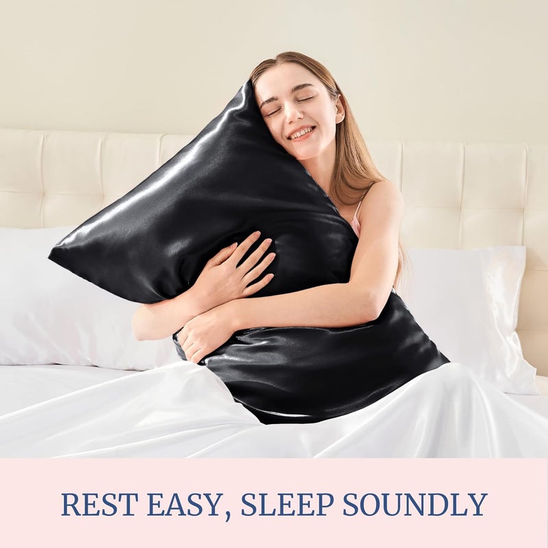 BEDELITE Satin Silk Pillowcase for Hair and Skin, Pillow Cases Queen Size Set of 2 Pack, Super Soft Silky Black Pillow Case with Envelope Closure (20x30 Inches) - Image 5