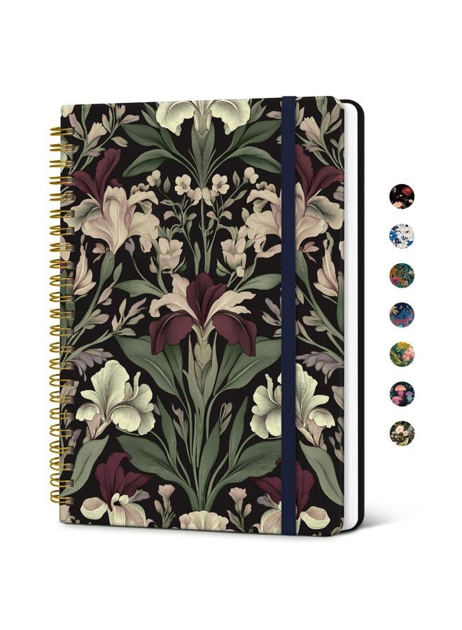 Taja Lined Spiral Journal Notebook for Women, A5 Cute College Ruled Hardcover Notebook for Work & Note Taking, Pretty Journal for Writing, 140 Pages, Dark Botanica - Image 1