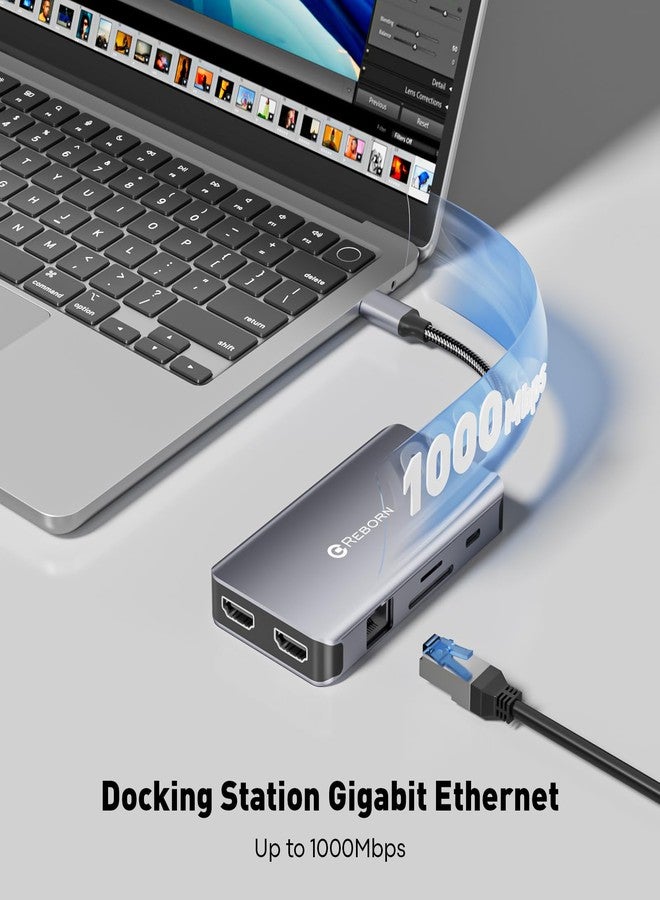 Reborn Laptop Docking Station Dual Monitor, 9-in-1 USB C Hub Dual Monitor with 4K 2HDMI Ports, 1Gbps Ethernet, 5Gbps USB A&C 3.0, 100W PD, SD Card Reader, USBC Dock for MacBook/Dell XPS/HP/Surface etc - Image 5