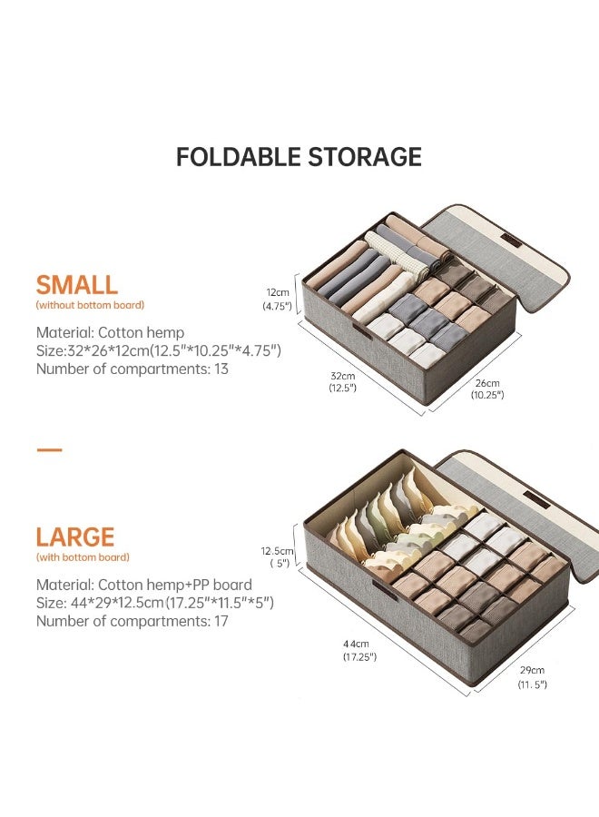 LOKIPA Sock Underwear Organizer Divider with Lid, (1+12/1+16) Cells Drawer Fabric Foldable Cabinet Closet Storage Boxes for Storing Socks, Underwear, Ties (Beige/Gray) - Image 3