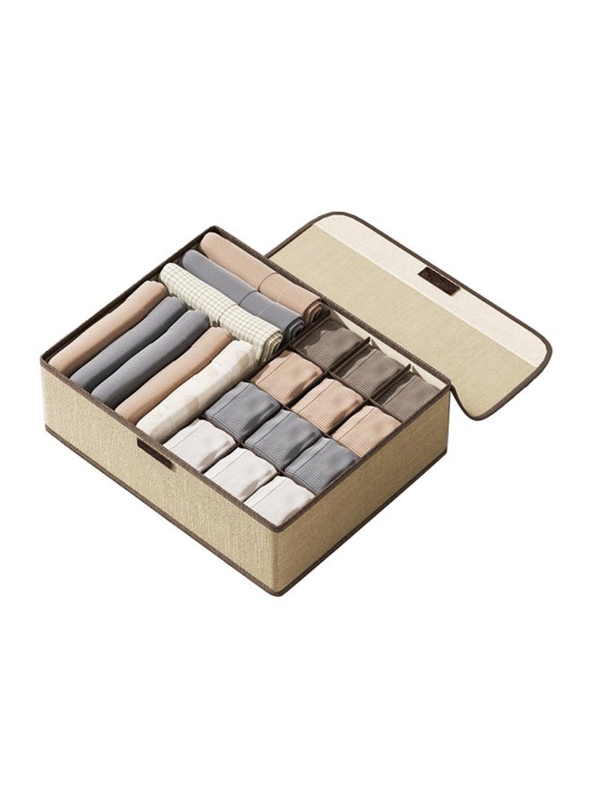 LOKIPA Sock Underwear Organizer Divider with Lid, (1+12/1+16) Cells Drawer Fabric Foldable Cabinet Closet Storage Boxes for Storing Socks, Underwear, Ties (Beige/Gray) - Image 2