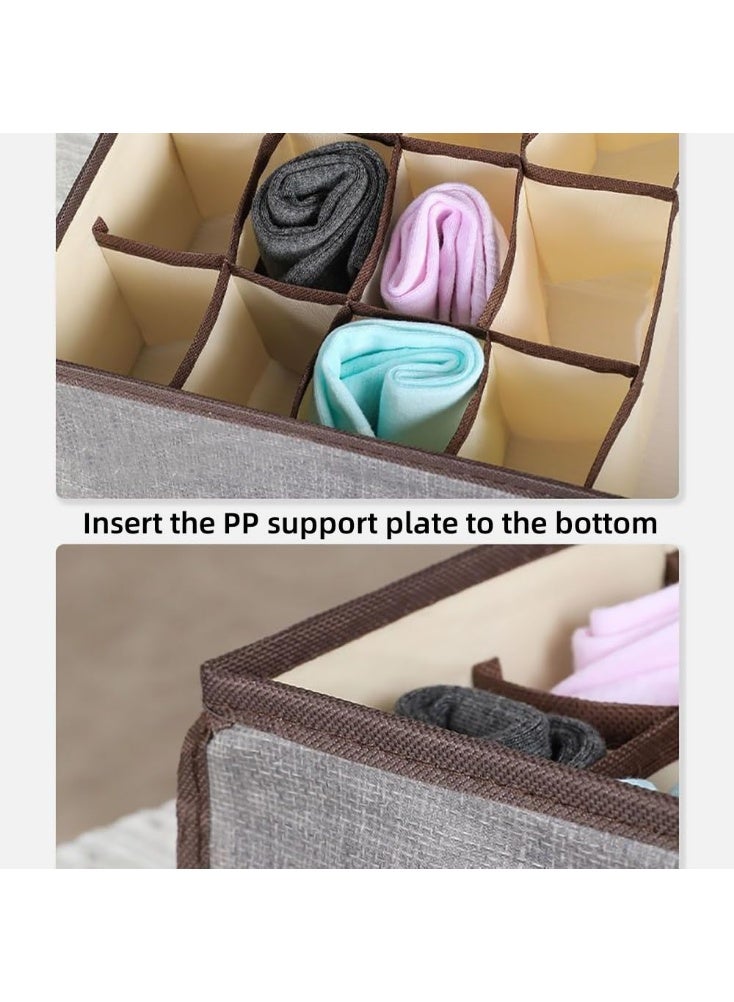 LOKIPA Sock Underwear Organizer Divider with Lid, (1+12/1+16) Cells Drawer Fabric Foldable Cabinet Closet Storage Boxes for Storing Socks, Underwear, Ties (Beige/Gray) - Image 4