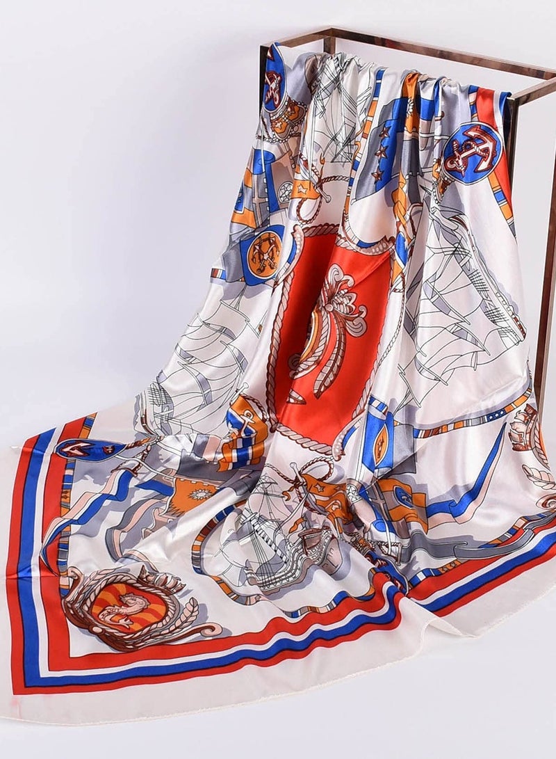 SOLARAE Elegant Women's Silk Bandana Hair Scarves - 35" Square Scarves with Geometric Patterns, Perfect for Hairstyle Accessories (Set of 4) for Girls and Women. - Image 4