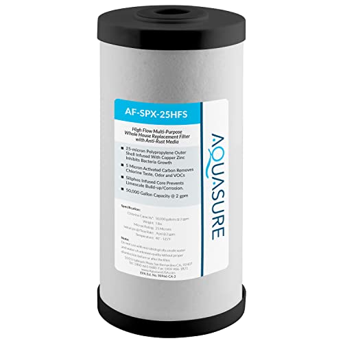 Aquasure Fortitude V2 Series AFSPX25HFS SedimentCarbonSiliphos AntiRust Media Bacteria Scale Inhibitor Triple Purpose Whole House Replacement Filter Cartridge For ASFS25SPX Standard Size - Image 1