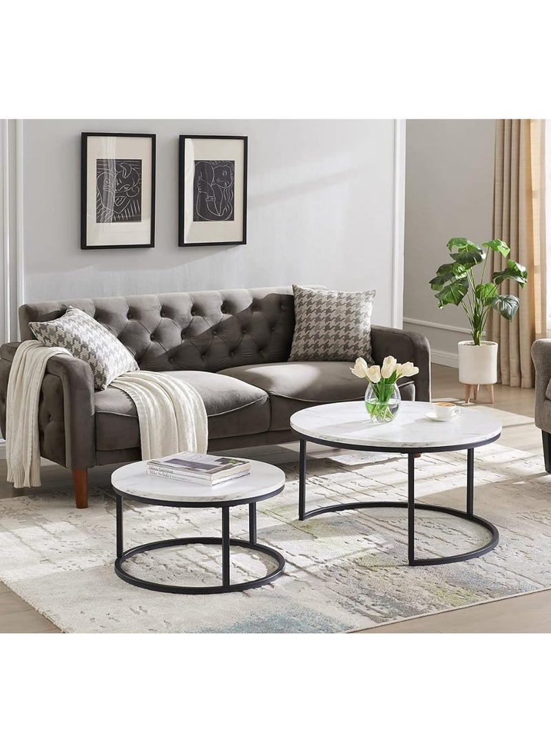 DubaiGallery Coffee Table Set of 2, Round Coffee Table, Sofa Side End Table, Coffee Table Bedside Table with Metal Base, Bedroom Home Office - Image 3