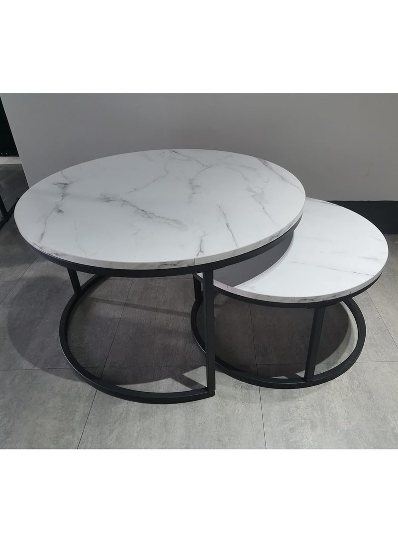 DubaiGallery Coffee Table Set of 2, Round Coffee Table, Sofa Side End Table, Coffee Table Bedside Table with Metal Base, Bedroom Home Office - Image 4