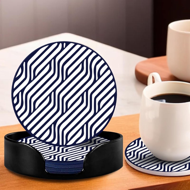 UMAI Silicone Coasters Set of 6 (Dia - 10cm) | Dining Table Decor Accessories | Cups/Coffee Mugs/Glasses Coaster with Holder | Glass Cover Lid |Kitty Party Return Gifts for Women (Design 4) - Image 1