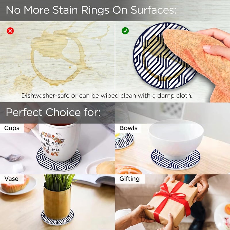 UMAI Silicone Coasters Set of 6 (Dia - 10cm) | Dining Table Decor Accessories | Cups/Coffee Mugs/Glasses Coaster with Holder | Glass Cover Lid |Kitty Party Return Gifts for Women (Design 4) - Image 4