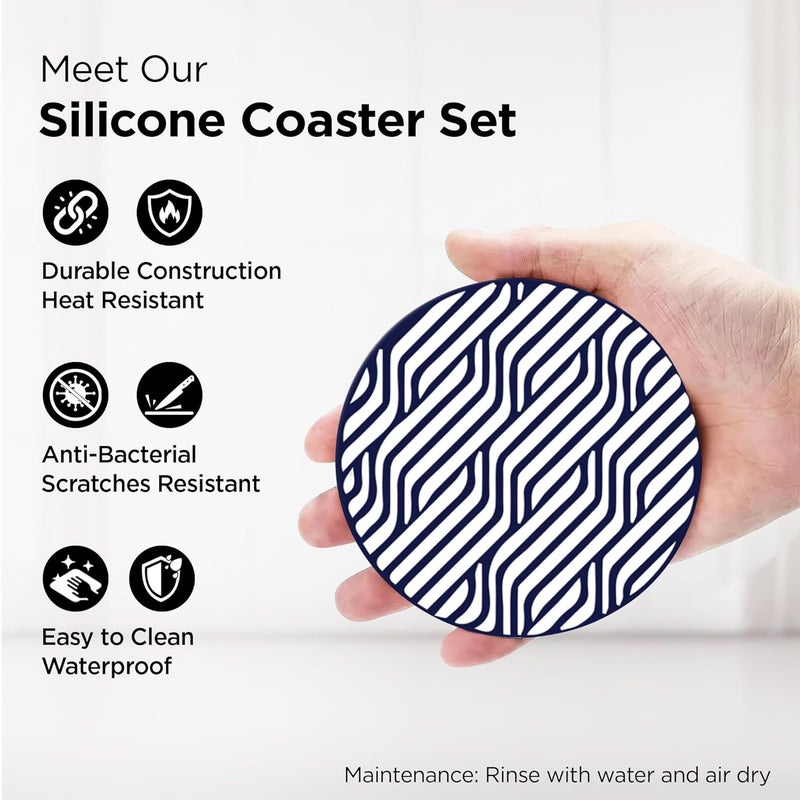UMAI Silicone Coasters Set of 6 (Dia - 10cm) | Dining Table Decor Accessories | Cups/Coffee Mugs/Glasses Coaster with Holder | Glass Cover Lid |Kitty Party Return Gifts for Women (Design 4) - Image 2