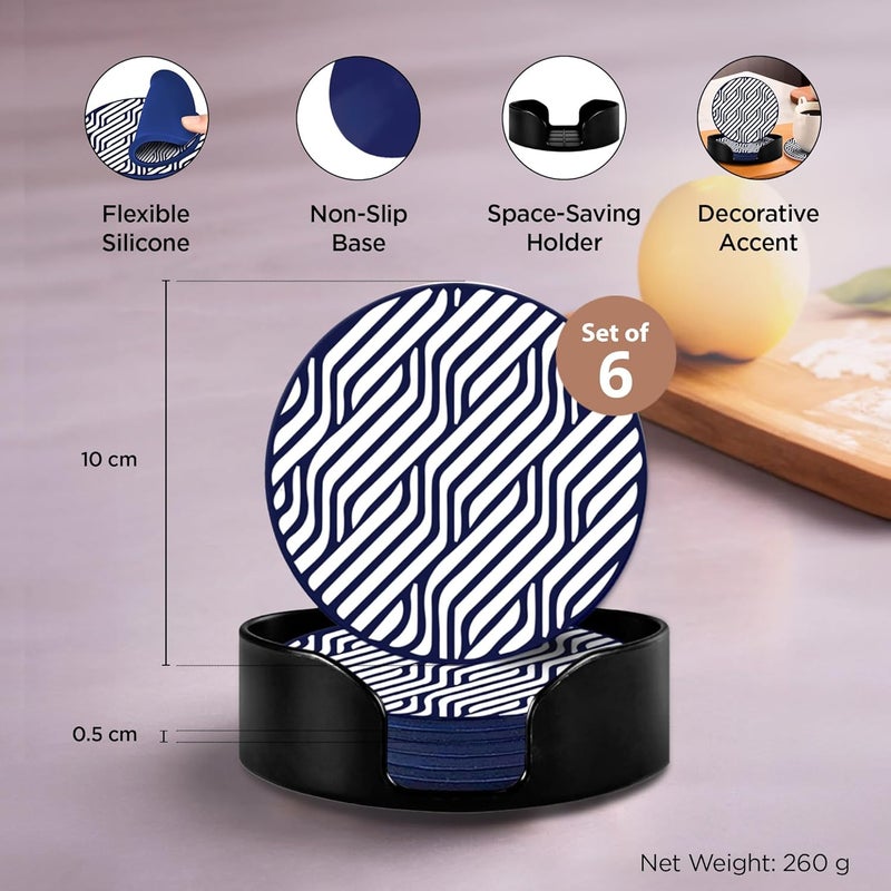 UMAI Silicone Coasters Set of 6 (Dia - 10cm) | Dining Table Decor Accessories | Cups/Coffee Mugs/Glasses Coaster with Holder | Glass Cover Lid |Kitty Party Return Gifts for Women (Design 4) - Image 3