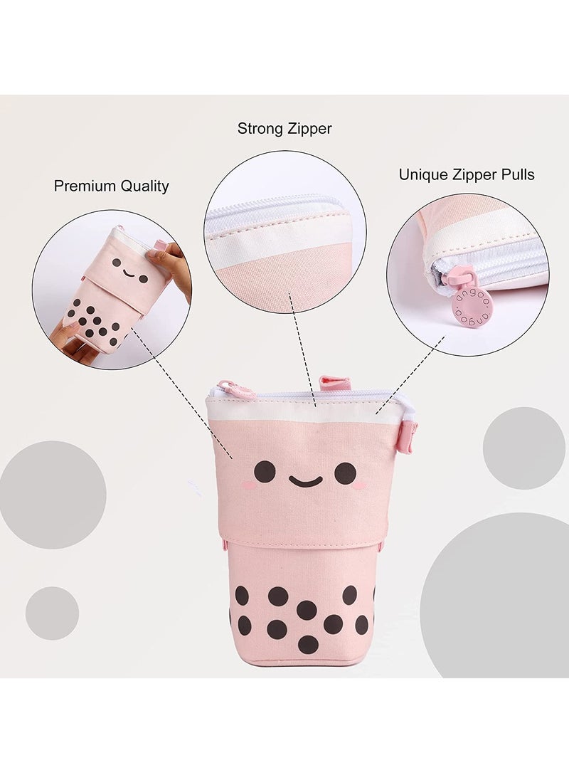 STAUD - Standing Pencil Case Cute Pencil Pouch for Girls & Boys Korean Boba Pop Up Stationery Pouch Makeup Cosmetic Bag Organizer Box, Pen Pencil Pouches for Girls Boys Kids Adults School students - Image 1