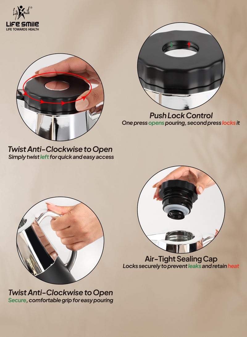 Life Smile 1L Premium Vacuum Flask – Push-Lock Control, Leak-Proof & Eco-Friendly Design - Image 2