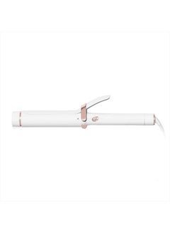 SinglePass Curl Professional Curling Iron Custom Blend Ceramic Long Barrel Curling and Wave Iron with Adjustable Heat Settings for Shiny Smooth Curls and Waves, 1 ½ inch, White/Rose Gold