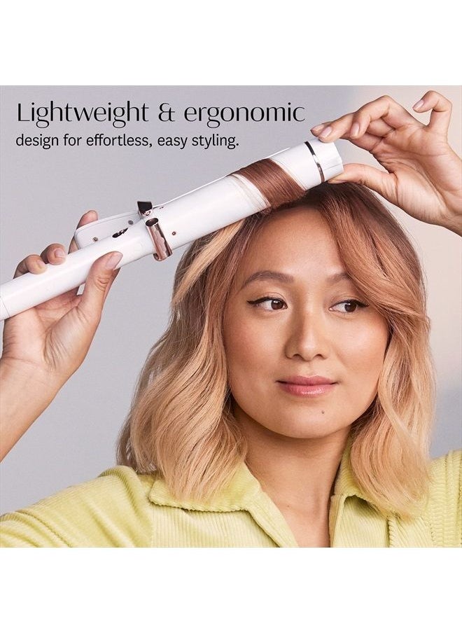 T3 - SinglePass Curl Professional Curling Iron Custom Blend Ceramic Long Barrel Curling and Wave Iron with Adjustable Heat Settings for Shiny Smooth Curls and Waves, 1 ½ inch, White/Rose Gold - Image 1